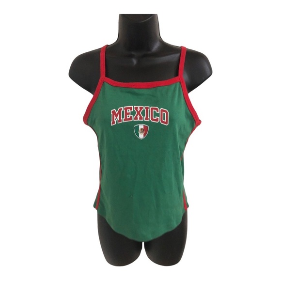 Super cute green red trim Mexico print tank top cami size XS brand new - Picture 1 of 12